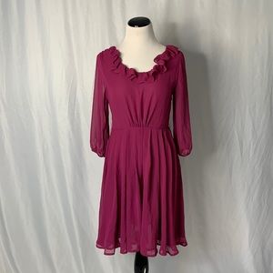 NWT Francesca's Annabelle Pink Circle Skirt Sheer Long Sleeve Dress